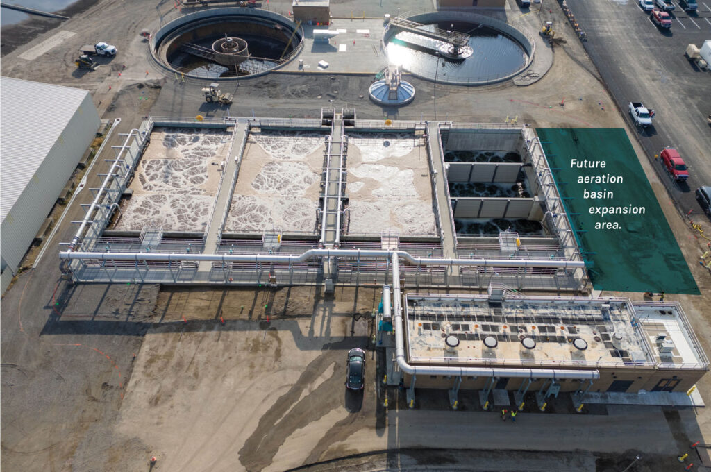Pasco WWTP designed with space for future aeration basin expansion. 