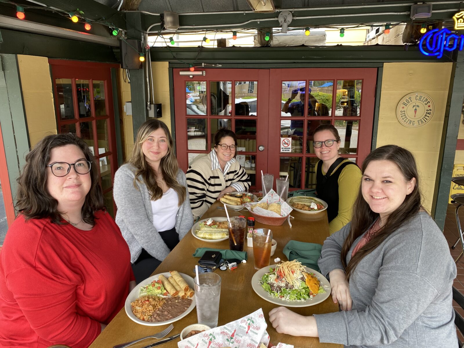 Enjoying a team-building lunch together.